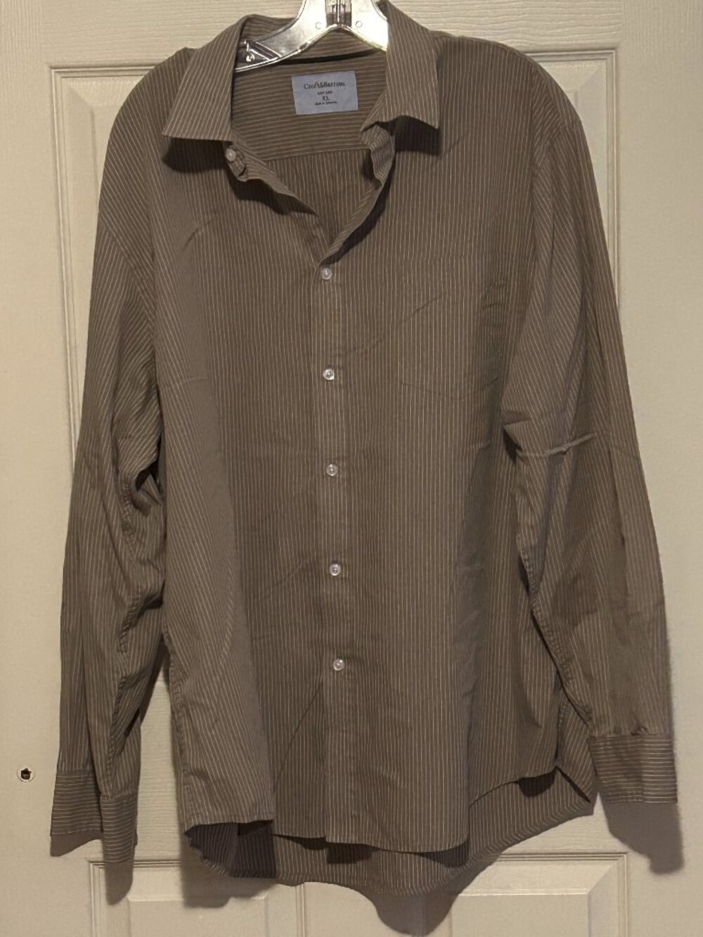 Men's Croft & Barrow Brown and White Striped Button Down Shirt sz XL